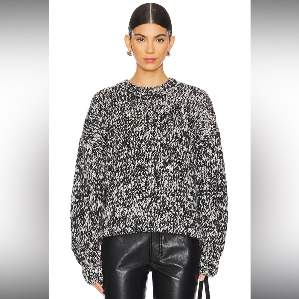Anine Bing Sydney Sweater Oversized Medium M Black & White Merino Wool Mix Crew